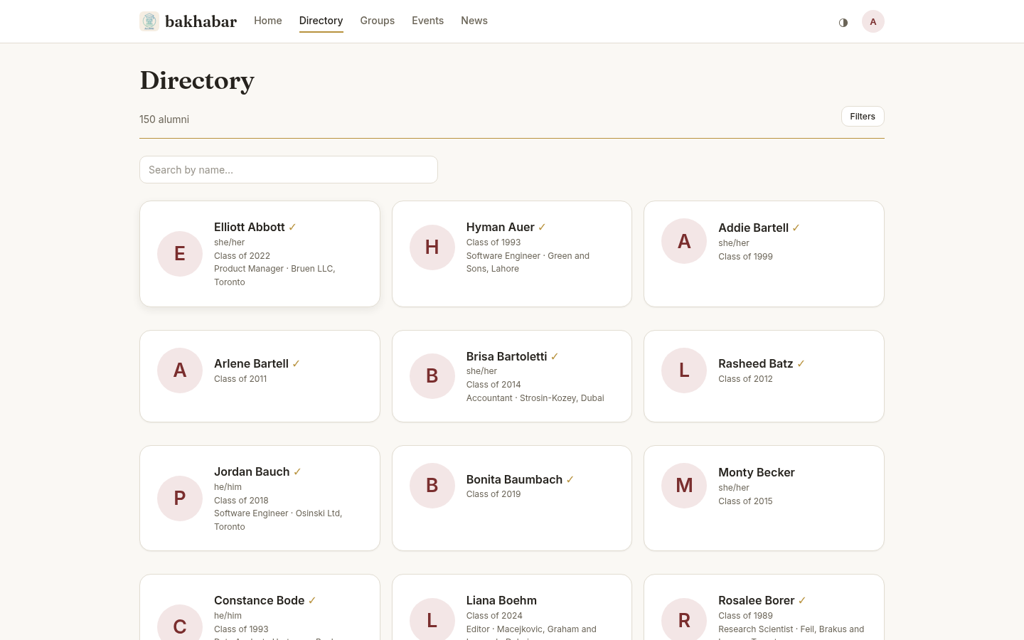 Alumni directory